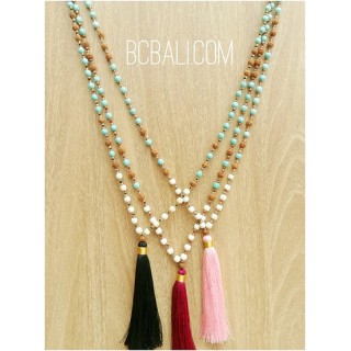 three color tassels necklaces bead wood rudraksha stone